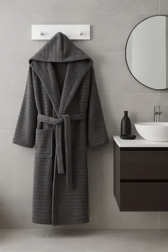Nature Hooded Plus Size Bathrobe-Anthracite - 1