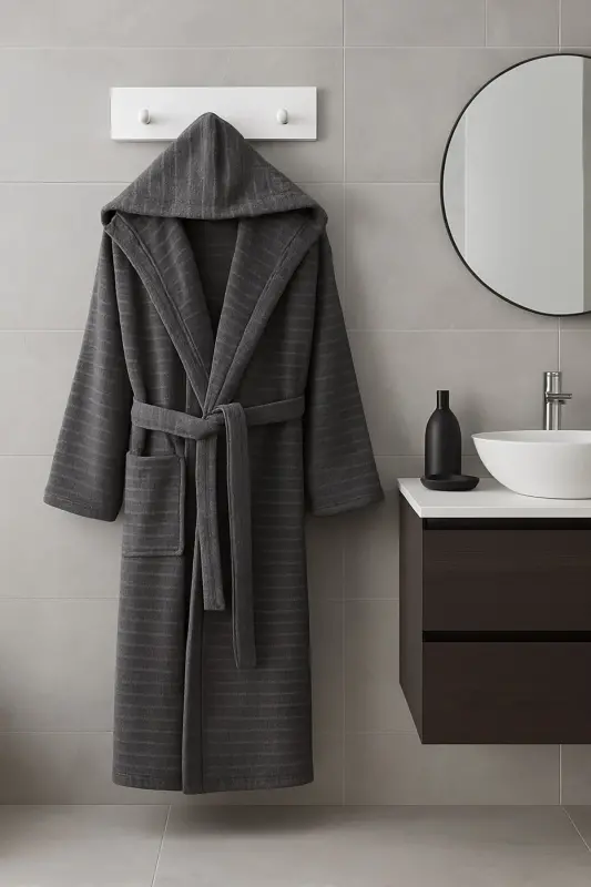 Nature Hooded Plus Size Bathrobe-Anthracite - STERNEN GLANZ