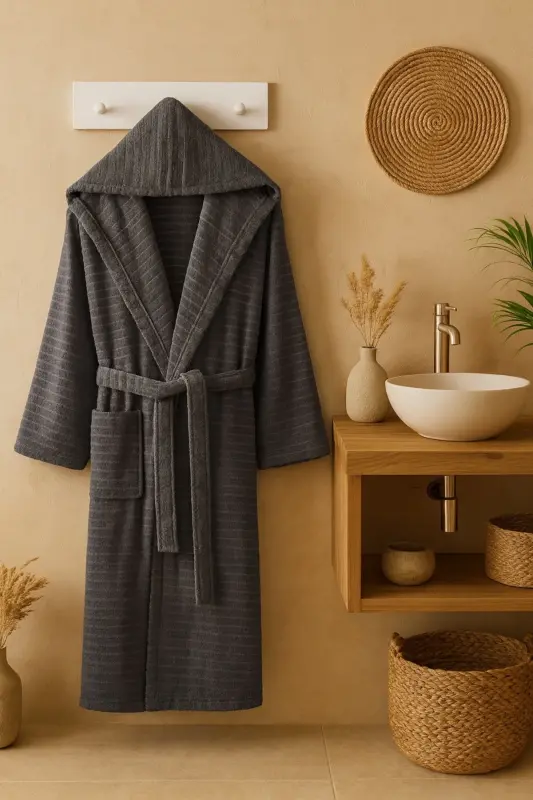 Nature Hooded Plus Size Bathrobe-Anthracite - 2
