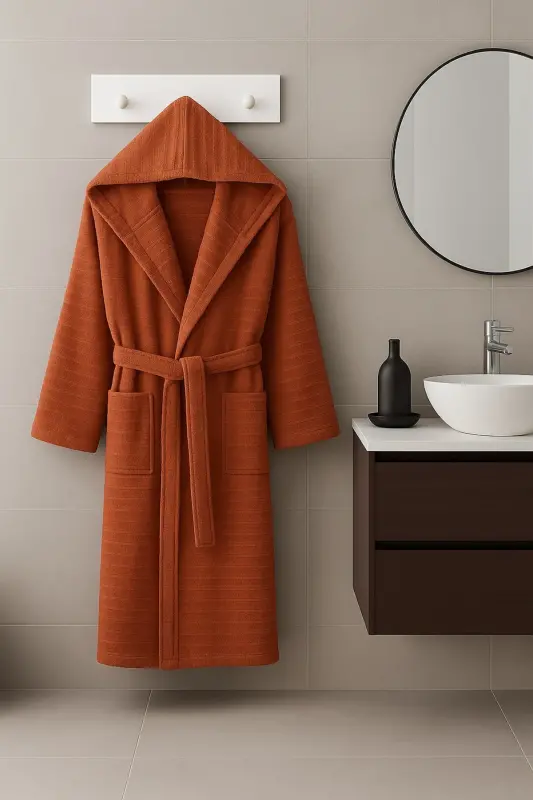 Nature Hooded Plus Size Bathrobe-Brick - 8