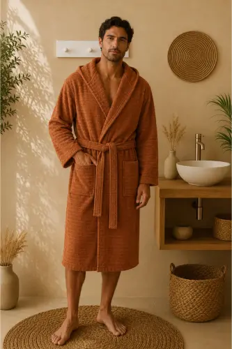 Nature Hooded Plus Size Bathrobe-Brick 