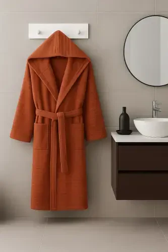 Nature Hooded Plus Size Bathrobe-Brick - 1