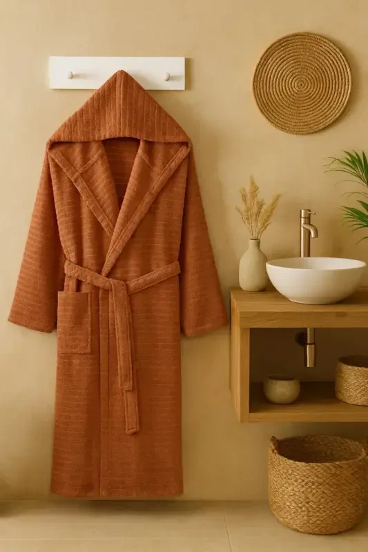 Nature Hooded Plus Size Bathrobe-Brick - 5