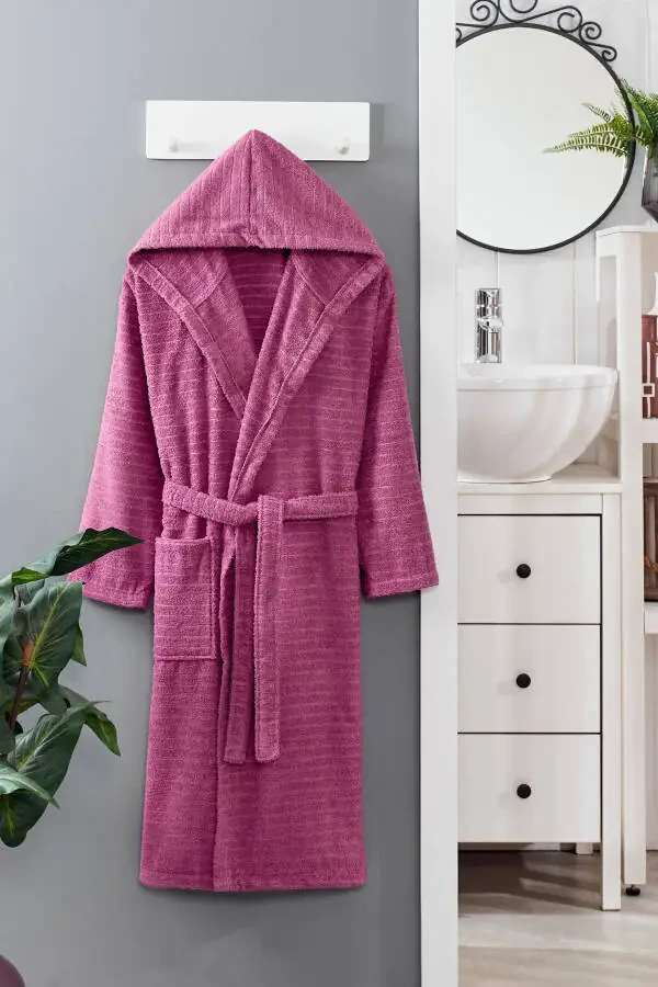 Nature Hooded Plus Size Maroon Bathrobe - 1