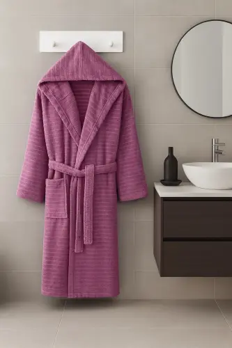 Nature Hooded Plus Size Maroon Bathrobe 