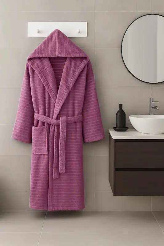 Nature Hooded Plus Size Maroon Bathrobe - 1