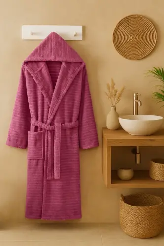 Nature Hooded Plus Size Maroon Bathrobe - 2