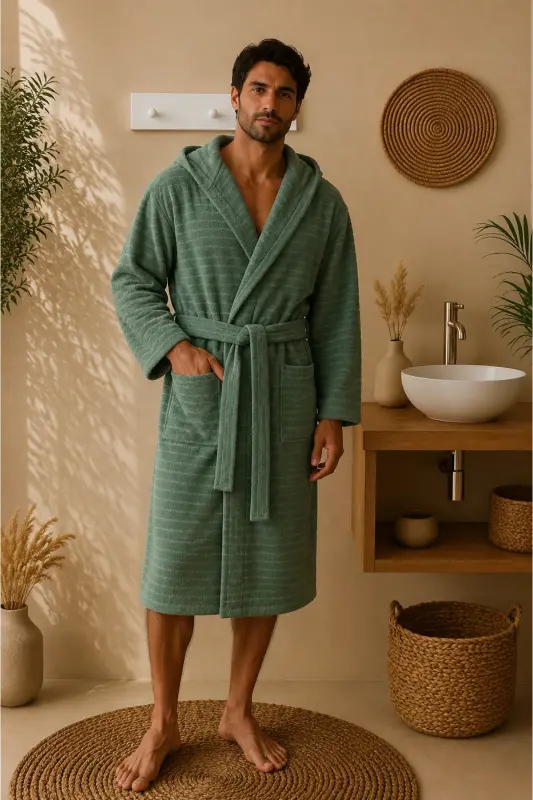 Nature Hooded Unisex Bathrobe-Green - STERNEN GLANZ