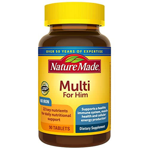 Nature Made Demir İçermeyen Erkekler İçin Multivitamin, Günlük Beslenme Desteği İçin Erkekler İçin Multivitaminler, Erkekler İçin Multivitamin, 90 Tablet, 90 Günlük Tedarik - 1