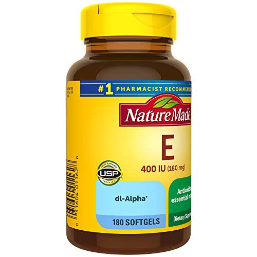 Nature Made E Vitamini 180 mg (400 IU) dl-Alfa, Antioksidant qo'llab-quvvatlash uchun oziq-ovqat qo'shimchasi, Sun'iy lazzatlarsiz, 180 yumshoq kapsula, 180 kunlik ta'minot - 6