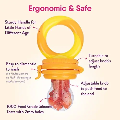 NatureBond Baby Food Feeder/Fruit Feeder Pacifier Nibbler (2 Pack) - Infant Teething Toy Teether Weaning in Appetizing Colors | + Additional Silicone Sacs - 3