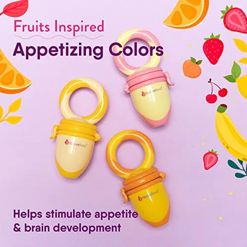 NatureBond Baby Food Feeder/Fruit Feeder Pacifier Nibbler (2 Pack) - Infant Teething Toy Teether Weaning in Appetizing Colors | + Additional Silicone Sacs - NatureBond (1)