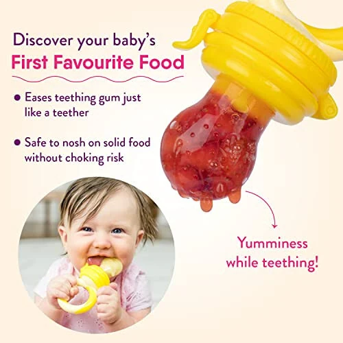 NatureBond Baby Food Feeder/Fruit Feeder Pacifier Nibbler (2 Pack) - Infant Teething Toy Teether Weaning in Appetizing Colors | + Additional Silicone Sacs - 5
