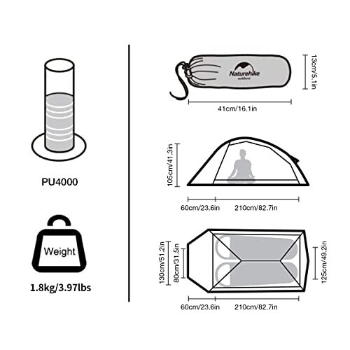 Naturehike Cloud-Up 2 kishilik Chodir Yengil Orqa Sumkasi Chodiri Oyoq Izi bilan - Erkin Turuvchi Ultra Yengil Kemping Yurish Orqa Sumkasi Chodirlari Ikki Kishilik Chodir - 4