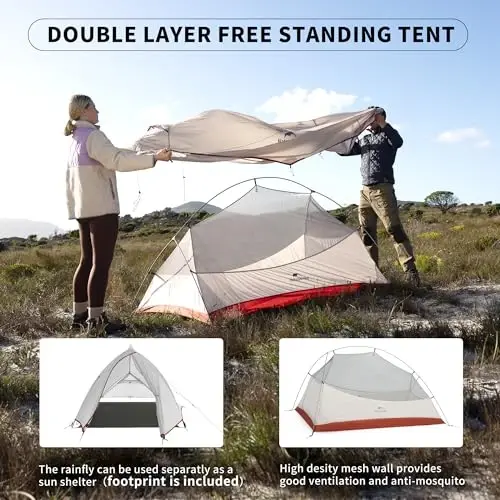 Naturehike Cloud-Up 2 Person Tent Lightweight Backpacking Tent with Footprint - Free Standing Ultralight Camping Hiking Backpack Tents Two Person Tent - 4