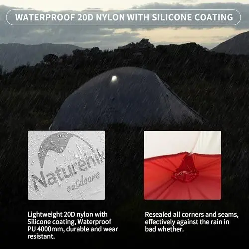Naturehike Cloud-Up 2 Person Tent Lightweight Backpacking Tent with Footprint - Free Standing Ultralight Camping Hiking Backpack Tents Two Person Tent - 5