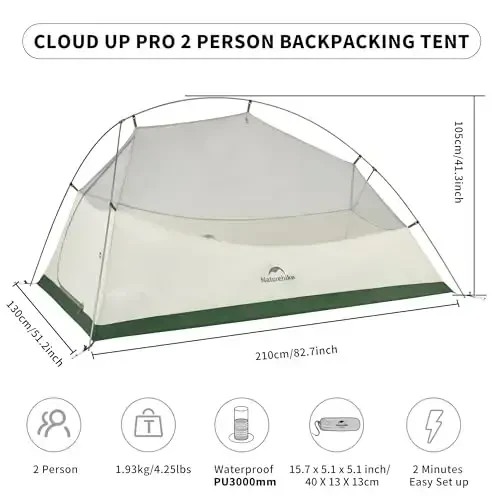 Naturehike Cloud-Up 2 Person Tent Lightweight Backpacking Tent with Footprint - Free Standing Ultralight Camping Hiking Backpack Tents Two Person Tent - MODAZONE (1)