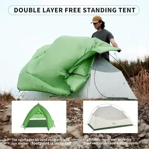 Naturehike Cloud-Up 2 Person Tent Lightweight Backpacking Tent with Footprint - Free Standing Ultralight Camping Hiking Backpack Tents Two Person Tent - 6