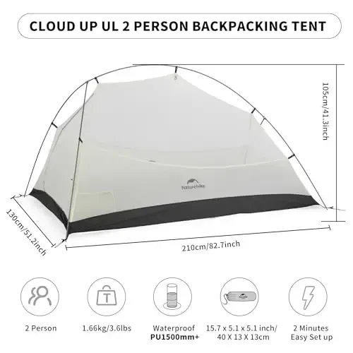 Naturehike Cloud-Up 2 Person Tent Lightweight Backpacking Tent with Footprint - Free Standing Ultralight Camping Hiking Backpack Tents Two Person Tent - MODAZONE (1)