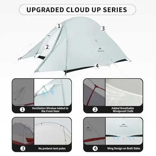 Naturehike Cloud-Up 2 Kişilik Çadır Hafif Sırt Çantalı Çadır Ayak İzi ile - Serbest Duran Ultra Hafif Kamp Yürüyüş Sırt Çantası Çadırları İki Kişilik Çadır - 4