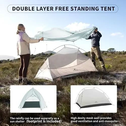 Naturehike Cloud-Up 2 Person Tent Lightweight Backpacking Tent with Footprint - Free Standing Ultralight Camping Hiking Backpack Tents Two Person Tent - 6