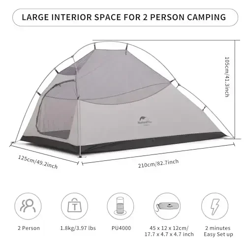 Naturehike Cloud-Up 2 Person Tent Lightweight Backpacking Tent with Footprint - Free Standing Ultralight Camping Hiking Backpack Tents Two Person Tent - MODAZONE (1)
