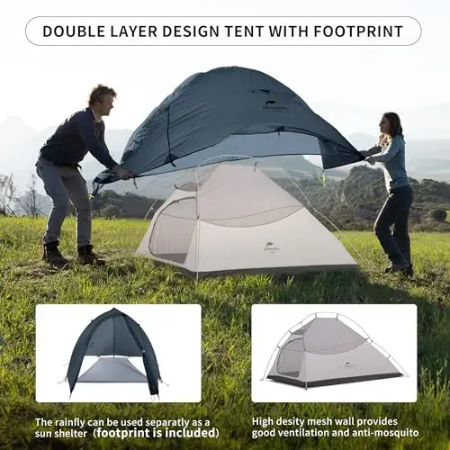 Naturehike Cloud-Up 2 Person Tent Lightweight Backpacking Tent with Footprint - Free Standing Ultralight Camping Hiking Backpack Tents Two Person Tent - 4