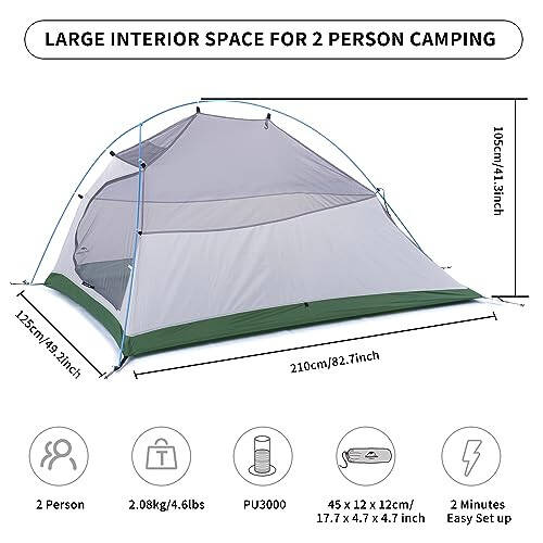 Naturehike Cloud-Up 2 Person Tent Lightweight Backpacking Tent with Footprint - Free Standing Ultralight Camping Hiking Backpack Tents Two Person Tent - 2