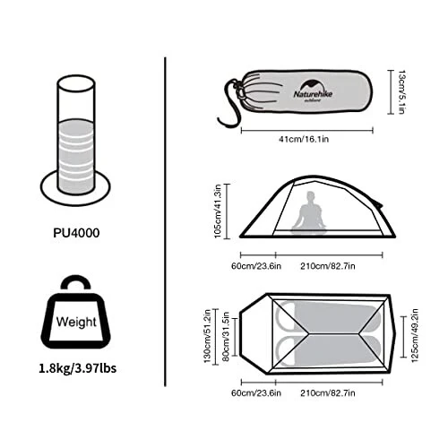 Naturehike Cloud-Up 2 Person Tent Lightweight Backpacking Tent with Footprint - Free Standing Ultralight Camping Hiking Backpack Tents Two Person Tent - 4