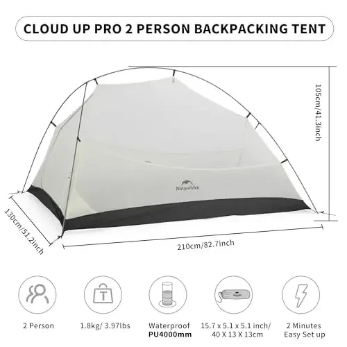 Naturehike Cloud-Up 2 Person Tent Lightweight Backpacking Tent with Footprint - Free Standing Ultralight Camping Hiking Backpack Tents Two Person Tent - MODAZONE (1)