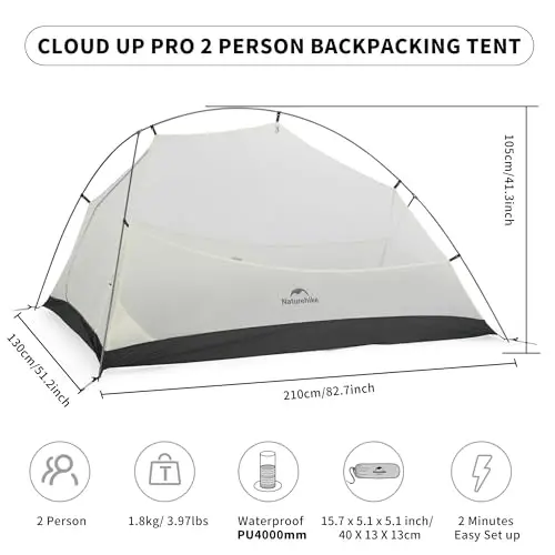 Naturehike Cloud-Up 2 Kişilik Çadır Hafif Sırt Çantası Çadırı Ayak İzli - Serbest Duran Ultra Hafif Kamp Yürüyüş Sırt Çantası Çadırları İki Kişilik Çadır - NATUREHIKE (1)