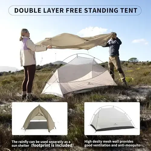 Naturehike Cloud-Up 2 Person Tent Lightweight Backpacking Tent with Footprint - Free Standing Ultralight Camping Hiking Backpack Tents Two Person Tent - 3