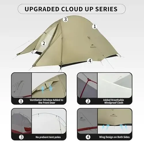 Naturehike Cloud-Up 2 Person Tent Lightweight Backpacking Tent with Footprint - Free Standing Ultralight Camping Hiking Backpack Tents Two Person Tent - 6
