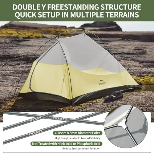 Naturehike Cloud-Up 2 Person Tent Lightweight Backpacking Tent with Footprint - Free Standing Ultralight Camping Hiking Backpack Tents Two Person Tent - 3