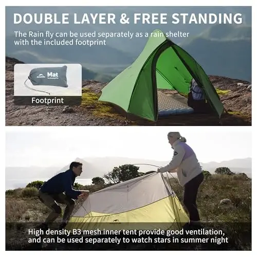 Naturehike Cloud-Up 2 Person Tent Lightweight Backpacking Tent with Footprint - Free Standing Ultralight Camping Hiking Backpack Tents Two Person Tent - 5