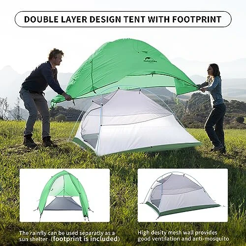Naturehike Cloud-Up 2 Person Tent Lightweight Backpacking Tent with Footprint - Free Standing Ultralight Camping Hiking Backpack Tents Two Person Tent - 3
