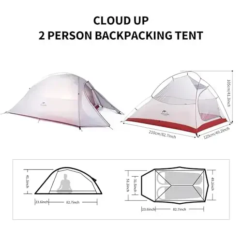 Naturehike Cloud-Up 2 Person Tent Lightweight Backpacking Tent with Footprint - Free Standing Ultralight Camping Hiking Backpack Tents Two Person Tent - 3