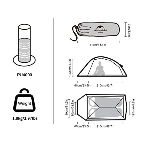 Naturehike Cloud-Up 2 Person Tent Lightweight Backpacking Tent with Footprint - Free Standing Ultralight Camping Hiking Backpack Tents Two Person Tent - 4