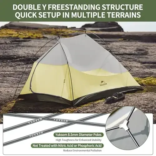 Naturehike Cloud-Up 2 Person Tent Lightweight Backpacking Tent with Footprint - Free Standing Ultralight Camping Hiking Backpack Tents Two Person Tent - 2