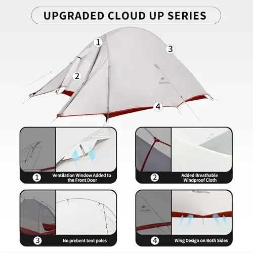 Naturehike Cloud-Up 2 Person Tent Lightweight Backpacking Tent with Footprint - Free Standing Ultralight Camping Hiking Backpack Tents Two Person Tent - 6