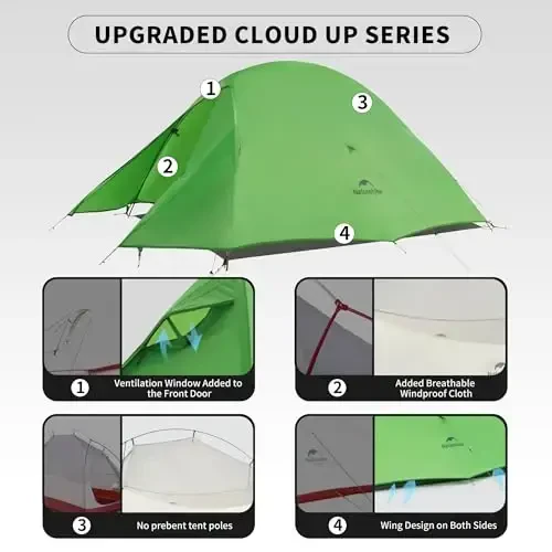 Naturehike Cloud-Up 2 Person Tent Lightweight Backpacking Tent with Footprint - Free Standing Ultralight Camping Hiking Backpack Tents Two Person Tent - 3