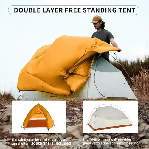 Naturehike Cloud-Up 2 Person Tent Lightweight Backpacking Tent with Footprint - Free Standing Ultralight Camping Hiking Backpack Tents Two Person Tent - 4