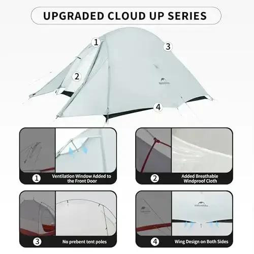 Naturehike Cloud-Up 2 Person Tent Lightweight Backpacking Tent with Footprint - Free Standing Ultralight Camping Hiking Backpack Tents Two Person Tent - 4