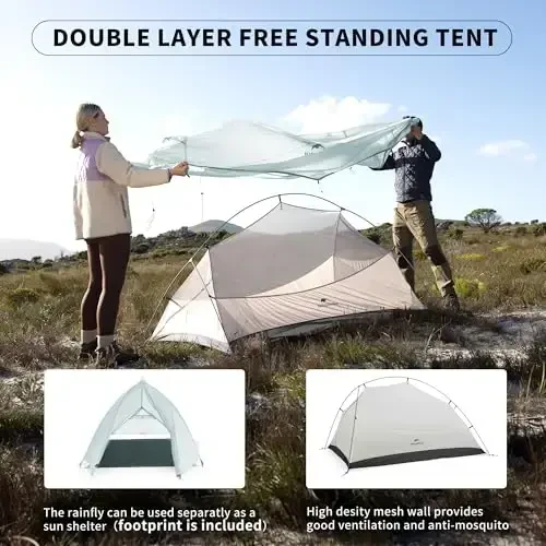 Naturehike Cloud-Up 2 Person Tent Lightweight Backpacking Tent with Footprint - Free Standing Ultralight Camping Hiking Backpack Tents Two Person Tent - 6