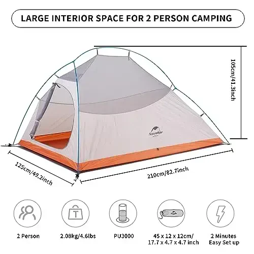 Naturehike Cloud-Up 2 Person Tent Lightweight Backpacking Tent with Footprint - Free Standing Ultralight Camping Hiking Backpack Tents Two Person Tent - 2