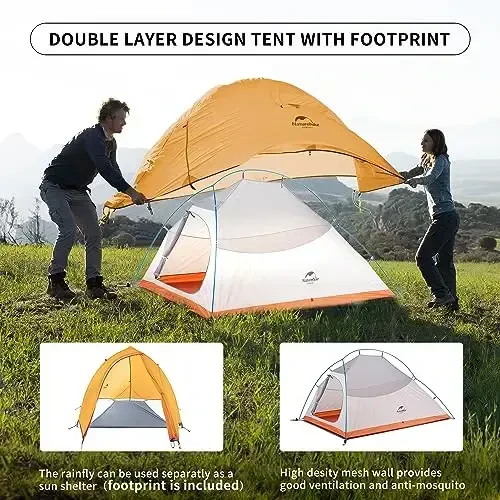 Naturehike Cloud-Up 2 Person Tent Lightweight Backpacking Tent with Footprint - Free Standing Ultralight Camping Hiking Backpack Tents Two Person Tent - 3