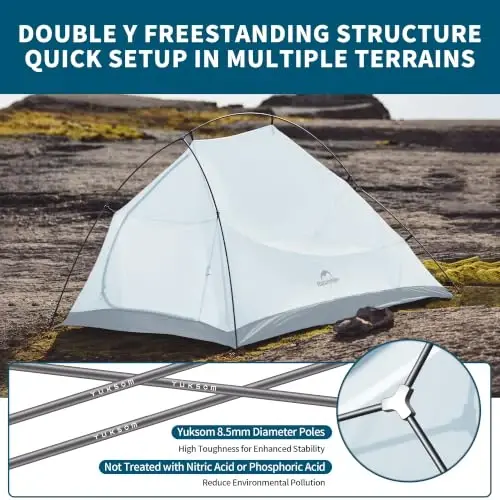 Naturehike Cloud-Up 2 Person Tent Lightweight Backpacking Tent with Footprint - Free Standing Ultralight Camping Hiking Backpack Tents Two Person Tent - 5