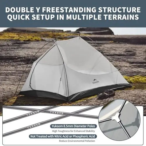 Naturehike Cloud-Up 2 Person Tent Lightweight Backpacking Tent with Footprint - Free Standing Ultralight Camping Hiking Backpack Tents Two Person Tent - 3