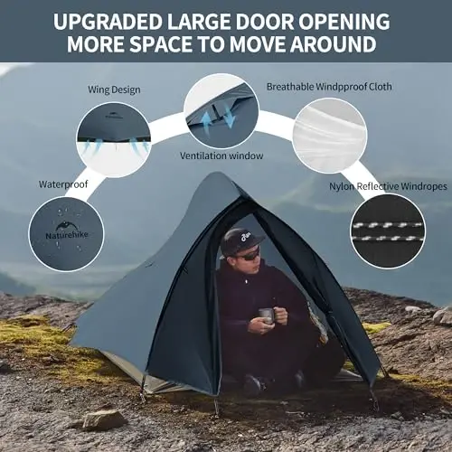 Naturehike Cloud-Up 2 Person Tent Lightweight Backpacking Tent with Footprint - Free Standing Ultralight Camping Hiking Backpack Tents Two Person Tent - 4