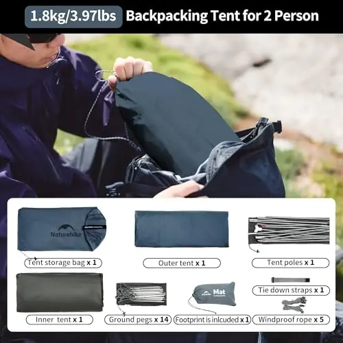 Naturehike Cloud-Up 2 Person Tent Lightweight Backpacking Tent with Footprint - Free Standing Ultralight Camping Hiking Backpack Tents Two Person Tent - 6
